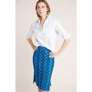 Anthropologie Sienna Embroidered Midi Pencil Skirt Turquoise Size 6 NWT